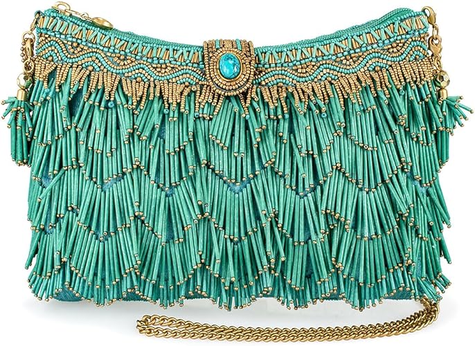 Mary Frances Shimmy Beaded Fringe Clutch Handbag