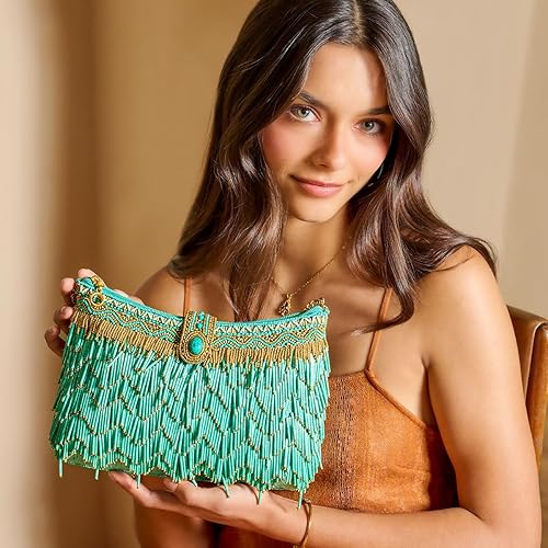 Mary Frances Shimmy Beaded Fringe Clutch Handbag