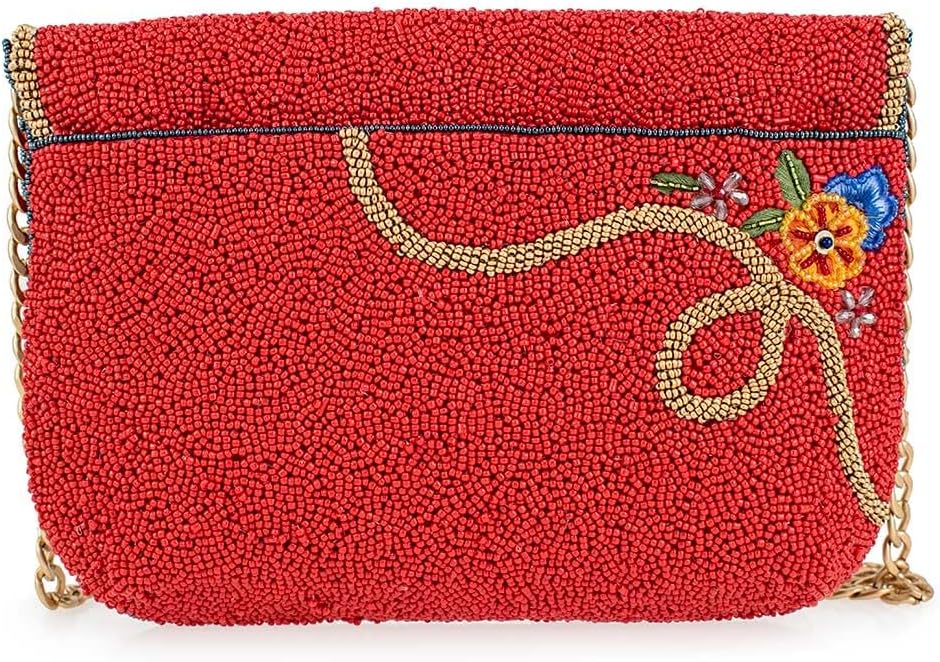 Mary Frances Captain's Helm Beaded Crossbody Handbag Nautical Wheel Clutch Purse Anchor Embellished Evening Bag, Red