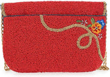 Mary Frances Captain's Helm Beaded Crossbody Handbag Nautical Wheel Clutch Purse Anchor Embellished Evening Bag, Red