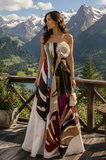 Multi colored strapless dess made in italy 100% cotton