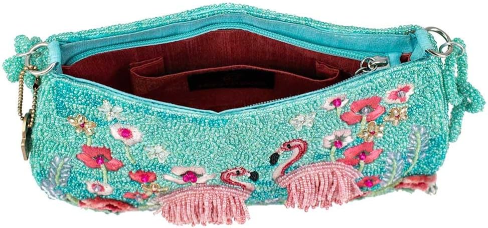 Mary Frances Flirty Flamingos Beaded Crossbody Handbag Clutch Tropical Bird Novelty Purse, Multicolor