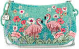 Mary Frances Flirty Flamingos Beaded Crossbody Handbag Clutch Tropical Bird Novelty Purse, Multicolor