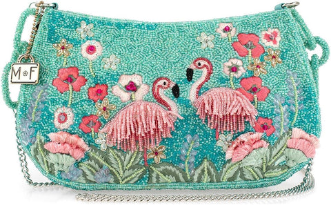 Mary Frances Flirty Flamingos Beaded Crossbody Handbag Clutch Tropical Bird Novelty Purse, Multicolor