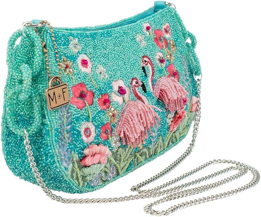 Mary Frances Flirty Flamingos Beaded Crossbody Handbag Clutch Tropical Bird Novelty Purse, Multicolor