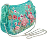 Mary Frances Flirty Flamingos Beaded Crossbody Handbag Clutch Tropical Bird Novelty Purse, Multicolor