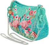 Mary Frances Flirty Flamingos Beaded Crossbody Handbag Clutch Tropical Bird Novelty Purse, Multicolor