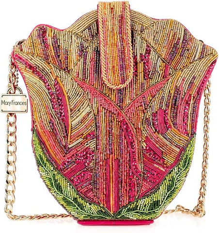 Mary Frances Treasured Tulip Beaded Handbag Flower Shape Crossbody Novelty Bag