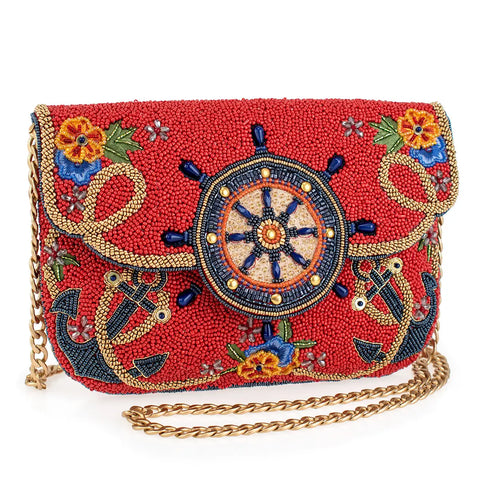 Mary Frances Captain's Helm Beaded Crossbody Clutch Handbag