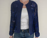 Royal Blue Shredded Leather Jacket