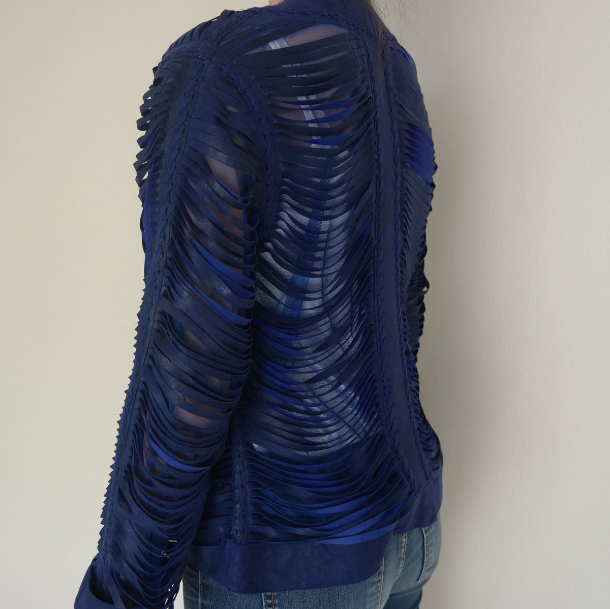 Royal Blue Shredded Leather Jacket