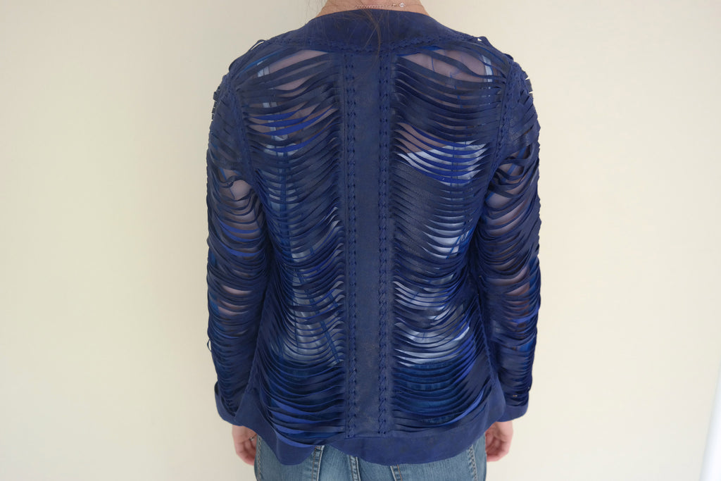 Royal Blue Shredded Leather Jacket