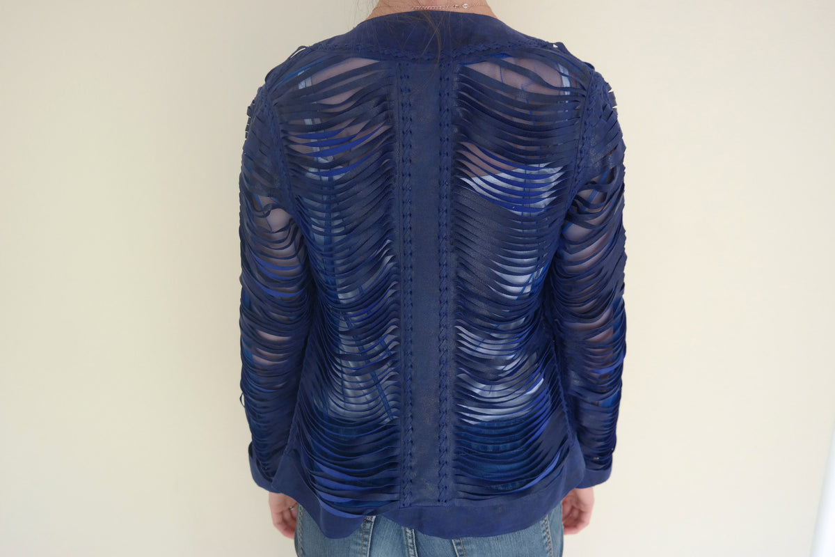 Royal Blue Shredded Leather Jacket