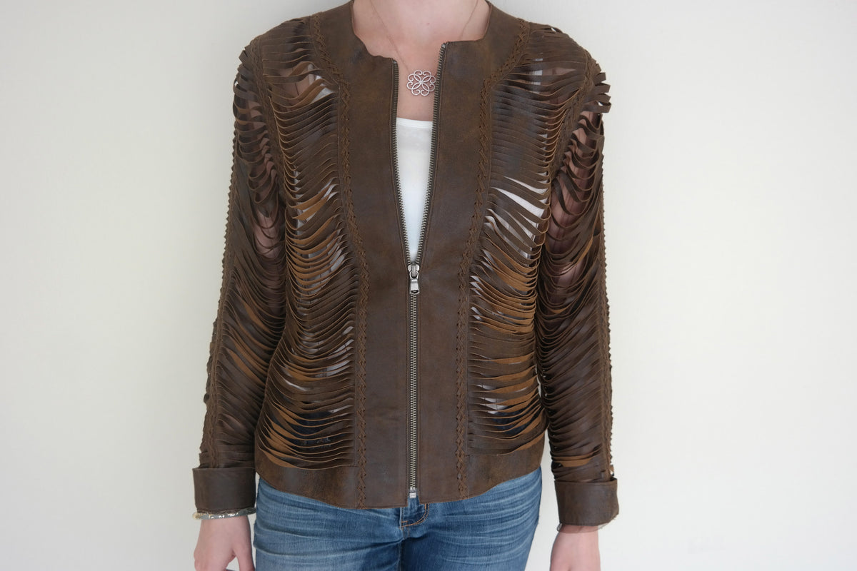 Brown Shredded Leather Jacket