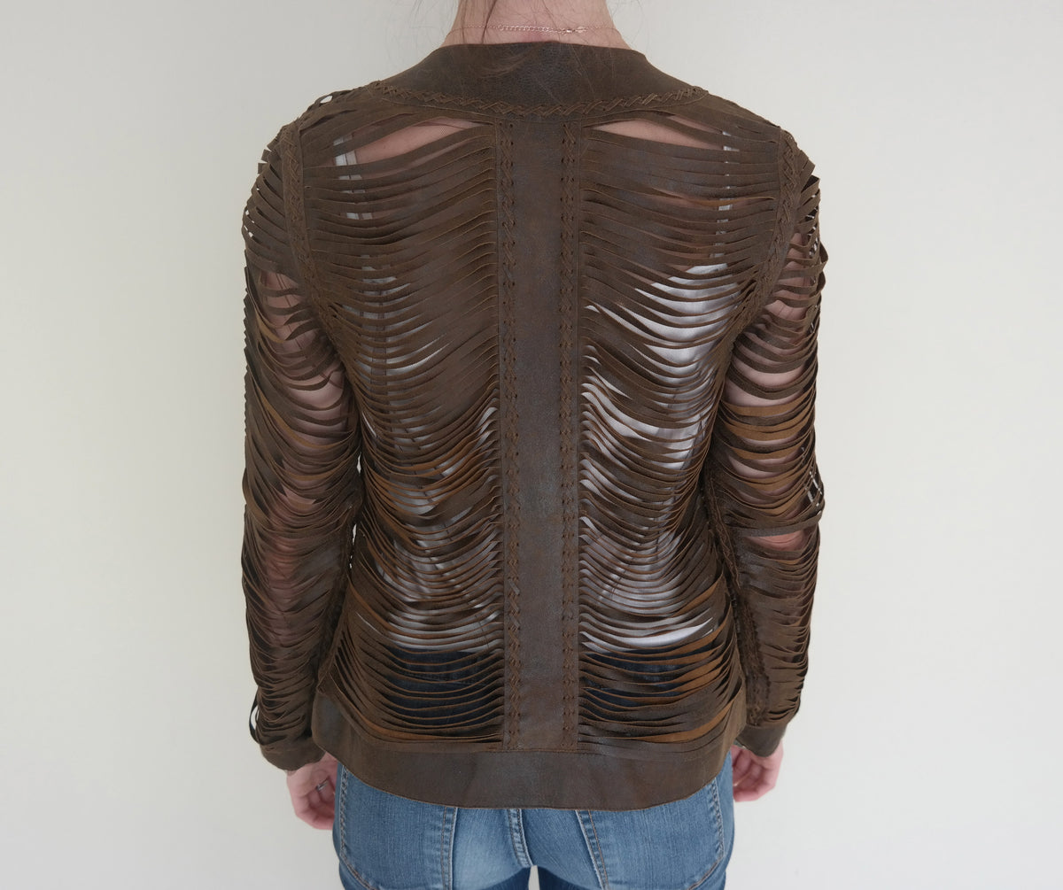Brown Shredded Leather Jacket