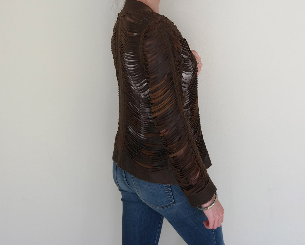 Brown Shredded Leather Jacket