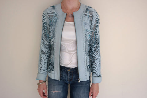 Light Blue Shredded Leather Jacket