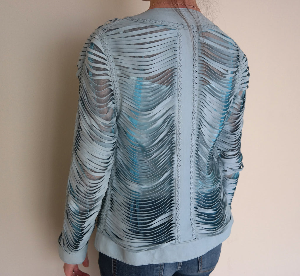 Light Blue Shredded Leather Jacket