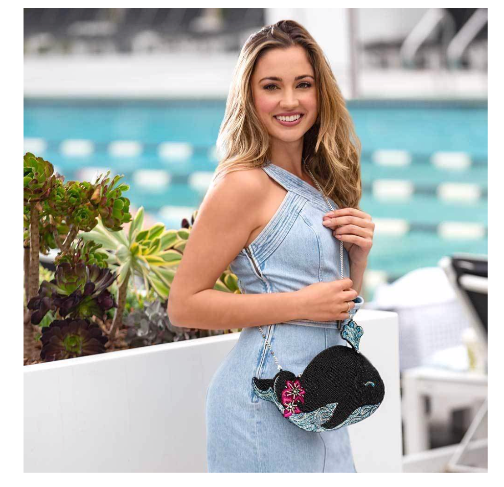 Whale Watching Beaded Whale Crossbody Handbag