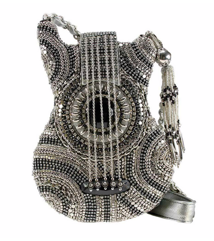 On Tour Beaded Silver Crossbody Guitar Handbag